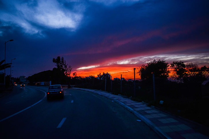 شمس المساء ، سماء حمراء ، تونس، خلفية HD