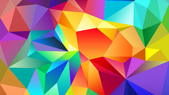 polígono, 4k, papel de parede HD, papel de parede android, triângulo, fundo, laranja, vermelho, azul, padrão, HD papel de parede HD wallpaper