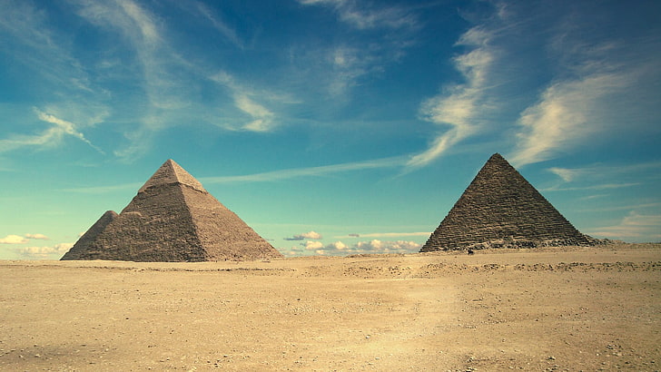 две пирамиди, пустиня, пирамида, Египет, пясък, пейзаж, древен, Близкия изток, HD тапет