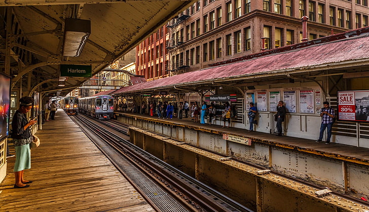 atasan hitam wanita, kereta bawah tanah, Chicago, HDR, kereta api, kota, orang, kendaraan, Wallpaper HD