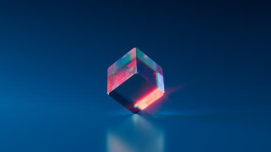  crystal, blue, cube, digital, artwork, reflection, Refraction, HD wallpaper HD wallpaper