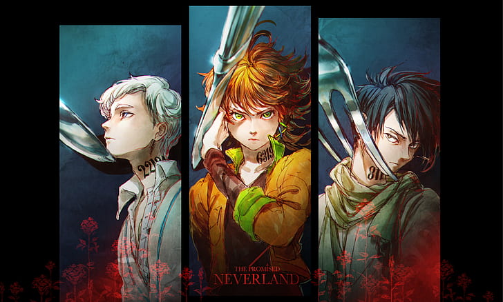 Anime, The Promised Neverland, Emma (The Promised Neverland), Norman (The Promised Neverland), Ray (The Promised Neverland), HD wallpaper