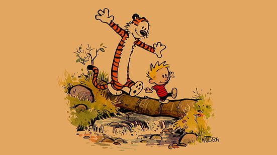 Calvin och Hobbes Log Balance HD, tecknad / komisk, och, calvin, hobbes, log, balans, HD tapet HD wallpaper
