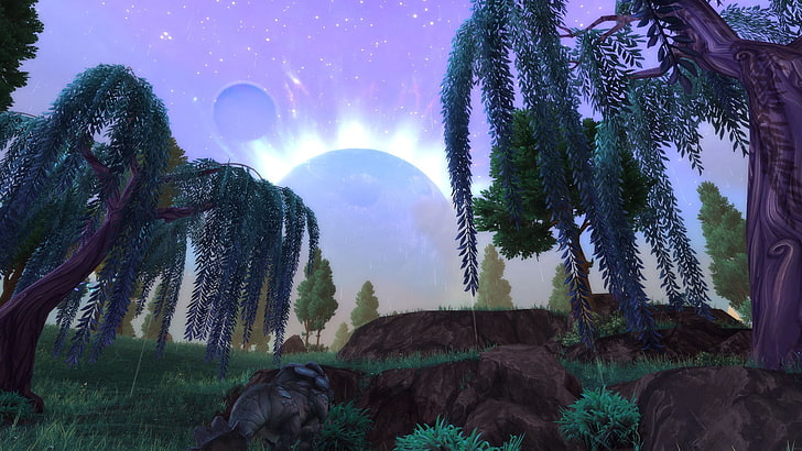 World of Warcraft ، وادي Shadowmoon ، الأشجار ، لقطة الشاشة ، ألعاب الفيديو، خلفية HD