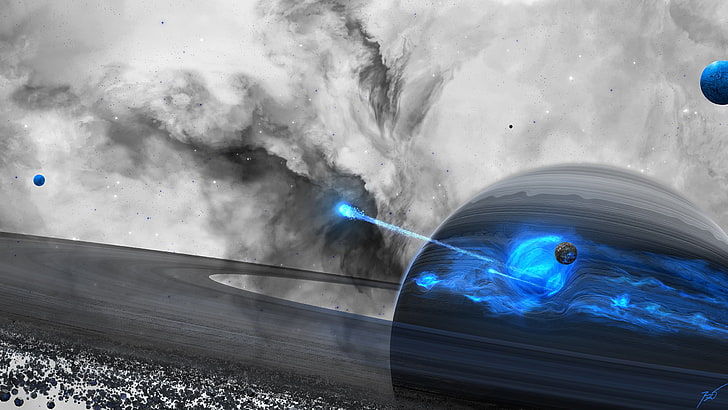 tangki ikan hitam dan biru, planet, fiksi ilmiah, Wallpaper HD
