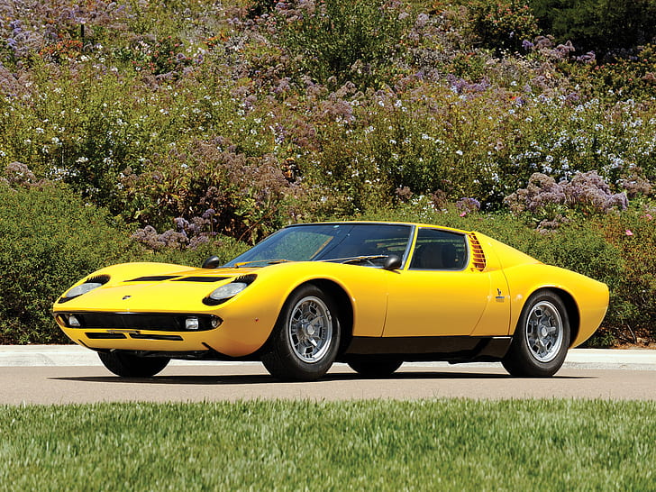 auto, Lamborghini, 1969, giallo, classico, leggenda, Miura P400 S, Sfondo HD