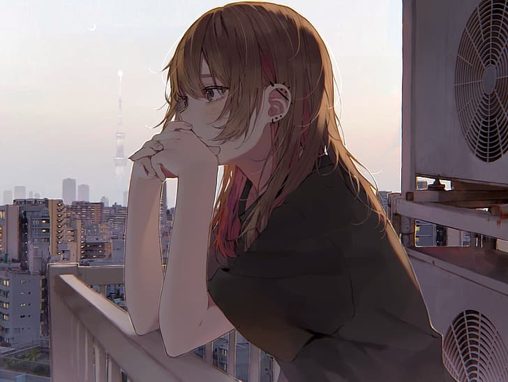anime, gadis anime, balkon, Wallpaper HD