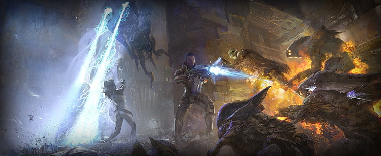 ورق حائط رقمي ، Mass Effect ، Mass Effect 2 ، Mass Effect 3 ، Commander Shepard ، Miranda Lawson ، Thane Krios ، ألعاب فيديو ، عمل فني، خلفية HD HD wallpaper