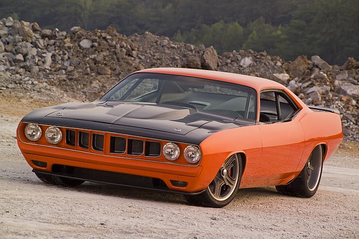 1971 год, Orange, Barracuda, Plymouth, Muscle Car, G Force Cuda., HD обои
