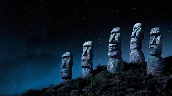 moai statues, Moai, Easter Island, HD wallpaper HD wallpaper