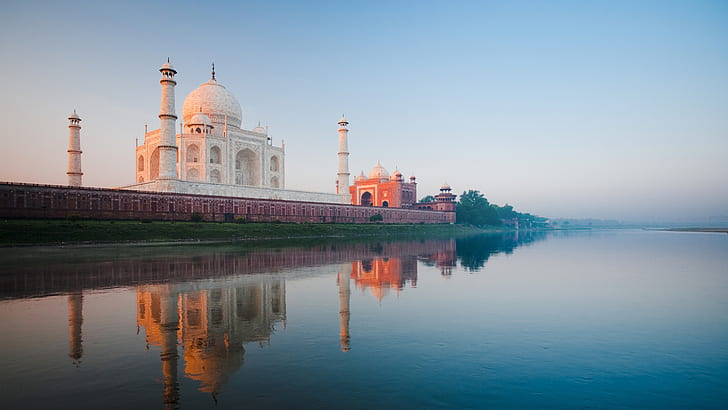 5K, Taj Mahal, 야무나 강, 인도, HD 배경 화면