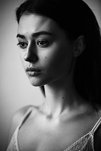 kvinnor, modell, porträtt, ansikte, svartvitt, Aleksey Trifonov, HD tapet HD wallpaper