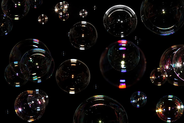 reflection, bubbles, black background, HD wallpaper