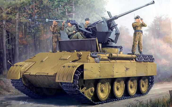 играчка зелен резервоар, Фигура, Пантера, Sd.Car. 171, PzKpfw V, немски, самоходен, Panzerkampfwagen V, Flak 18, средно тежък танк, версия D, Ausf.D, (APU), планинската пантера, монтаж, на базата на, зенитни, 37 мм FlaK 18, 37 мм оръдие за самолет 18, HD тапет