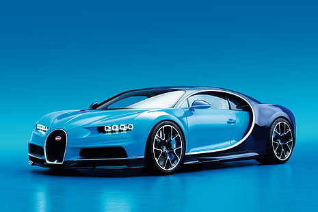 blå och kricka Bugatti Veyron coupe, bugatti, chiron, sidovy, blå, HD tapet HD wallpaper