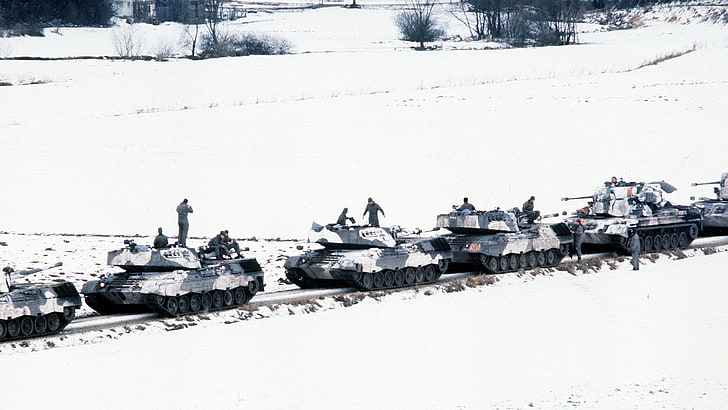 白と黒の戦車、軍事、戦車、ドイツ、ドイツ連邦軍、ヒョウ1、雪、 HDデスクトップの壁紙