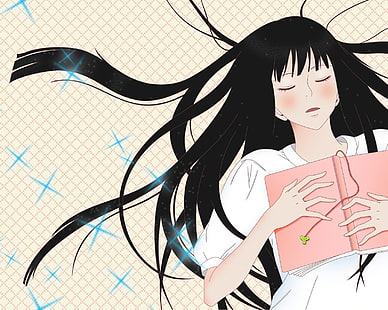 Sawako Kuronuma Illustration, Mädchen, Brünette, Schlaf, Buch, HD-Hintergrundbild HD wallpaper