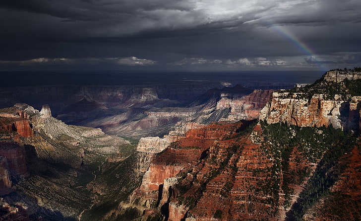 Grand Canyon National Park, South Rim,..., gray mountain range, United States, Arizona, Rainbow, Desert, Light, National, Rain, Park, America, Grand, South, Shadows, Clouds, Canyon, unitedstates, coconino, HD wallpaper