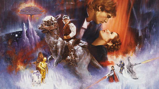 Star Wars, Star Wars-Episode V: Das Imperium schlägt zurück, C-3PO, Han Solo, Lando Calrissian, Luke Skywalker, Prinzessin Leia, R2-D2, Tauntaun (Star Wars), HD-Hintergrundbild HD wallpaper