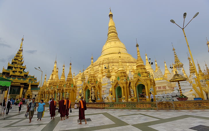 Lugar sagrado budista Pagoda Shwedagon.Yangon, Myanmar (Birmania), Fondo de pantalla HD