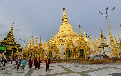 神聖な仏教の場所シュエダゴンパゴダ。ヤンゴン、ミャンマー（ビルマ）、 HDデスクトップの壁紙 HD wallpaper