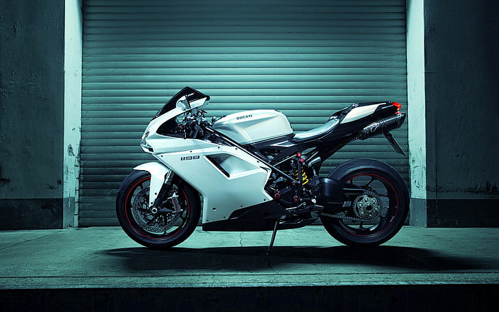 Ducati 1198 Italiana, белый спортивный мотоцикл, мотоцикл, Ducati 1198 Italiana, Superbike, Nigtn, Shuting, рак сторона, HD обои
