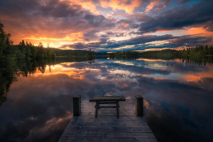Norvegia, natura, luce solare, cielo, paesaggio, riflessione, lago, Sfondo HD
