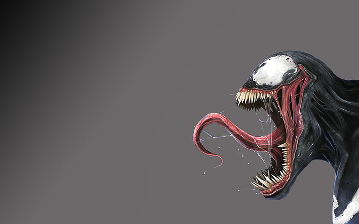Venom digitale Tapete, Venom, grauer Hintergrund, Bösewicht, HD-Hintergrundbild