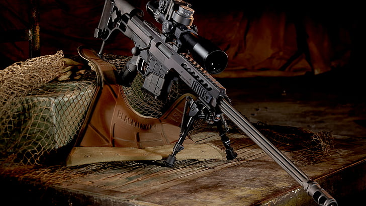black assault rifle, Barrett, M98B, Model, 98B, Bravo, sniper rifle, weapon, scope, HD wallpaper