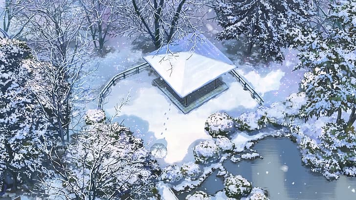 Ordens trädgård, Makoto Shinkai, snö, HD tapet