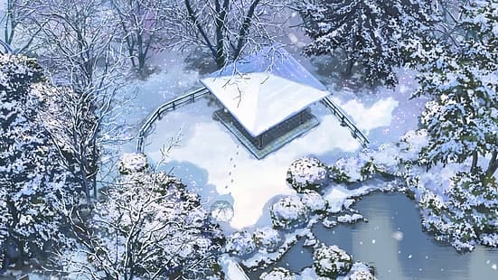 Градината на думите, Макото Шинкай, сняг, HD тапет HD wallpaper