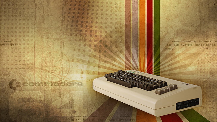 ที่นอนเตียงสีขาวและสีดำเกมย้อนยุค Commodore 64 คีย์บอร์ดวินเทจคอนโซลคอมพิวเตอร์, วอลล์เปเปอร์ HD