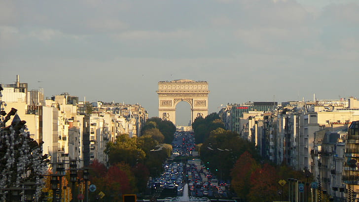 bulutlar, ağaçlar, Paris, Fransa, Arc de Triomphe, HD masaüstü duvar kağıdı