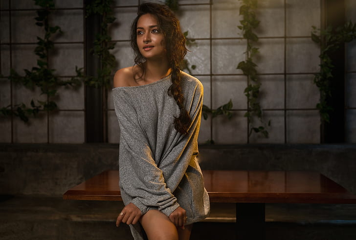 girl, hot, sexy, eyes, smile, beautiful, figure, model, pretty, beauty, lips, face, hair, brunette, pose, cute, indian, actress, celebrity, bollywood, makeup, Shanvi Srivastava, HD wallpaper