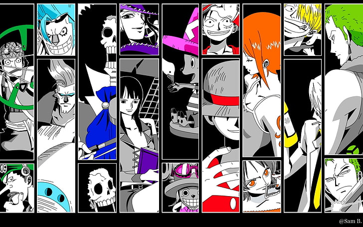 One Piece display wallpaper, anime, One Piece, Nami, Monkey D. Luffy, Roronoa Zoro, Sanji, Tony Tony Chopper, Nico Robin, Brook, Usopp, HD wallpaper