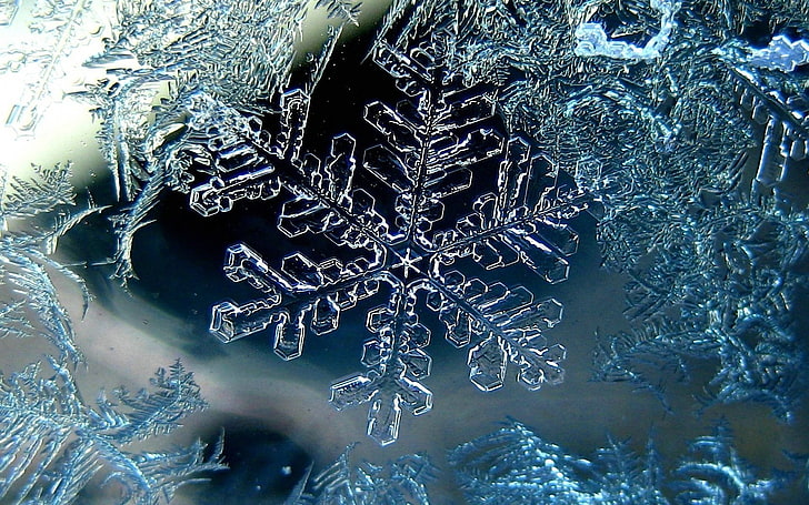 Ilustración de copo de nieve, copo de nieve, invierno, macro, hielo, Fondo de pantalla HD