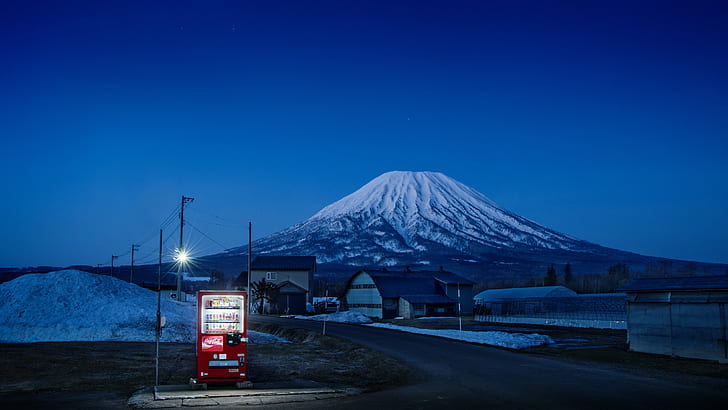 Japón, Monte Fuji, máquina expendedora, paisaje, noche, Fondo de pantalla HD