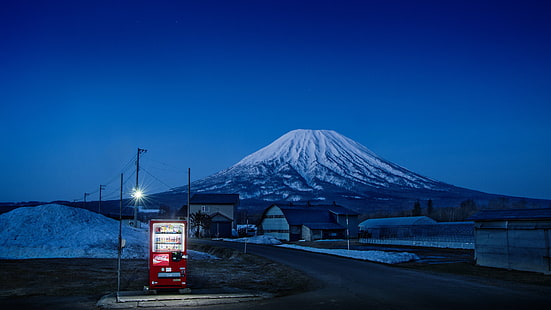 Japan, Mount Fuji, varuautomat, landskap, natt, HD tapet HD wallpaper