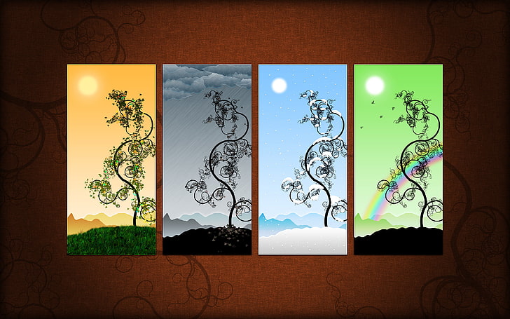 four wall arts, vector, picture, seasons, HD wallpaper
