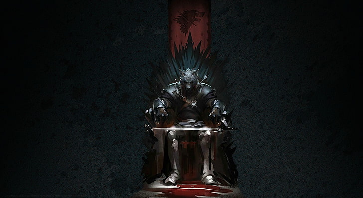 Game of Thrones Stark на Iron Throne илюстрация, природа, соло, Песен на лед и огън, House Stark, HD тапет