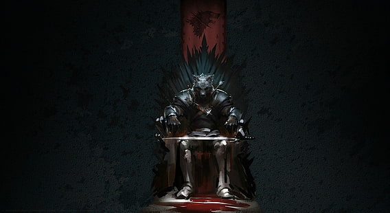 Gra o tron ​​Stark na Żelaznym Tronie ilustracja, natura, solo, Pieśń lodu i ognia, House Stark, Tapety HD HD wallpaper