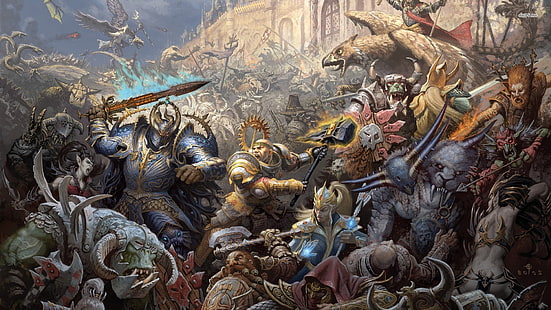 ренесансова живопис, Warhammer, война, битка, HD тапет HD wallpaper