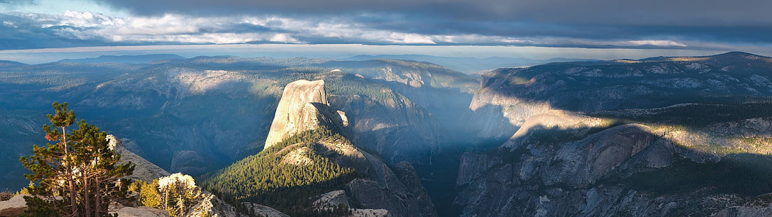 bergskedja, flera skärmar, Half Dome, Yosemite National Park, landskap, HD tapet HD wallpaper