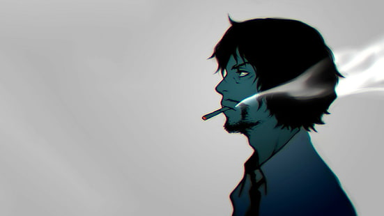 黒い髪の男性漫画キャラクター喫煙イラスト、残業の恐怖、芝崎、喫煙、 HDデスクトップの壁紙 HD wallpaper