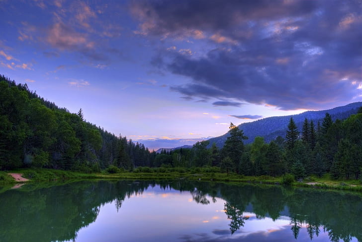Молчание заката, отражение, сумерки, озеро, природа и пейзажи, HD обои