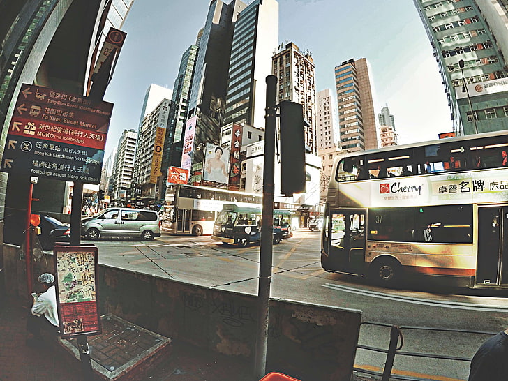 asian, bus, crossroad, gopro, hongkong, urban, HD wallpaper