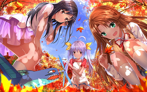 anime, anime girls, Non Non Biyori, Koshigaya Komari, Miyauchi Renge, Ichijou Hotaru, Swordsouls, Wallpaper HD HD wallpaper