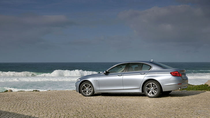 BMW Active, BMW, beach, sea, silver cars, vehicle, car, HD wallpaper
