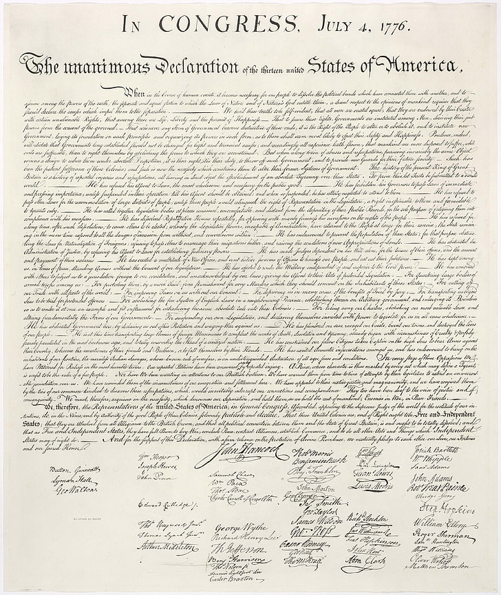 white bond certificate, Declaration of Independence, calligraphy, HD wallpaper