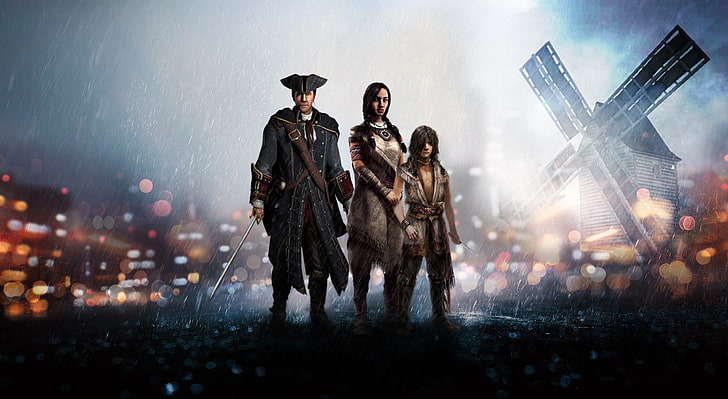 Assassins Creed III Family, man, woman, and boy illustration, Games, Assassin's Creed, assassinscreed, ubisoft, kenway, assassins creed 3, connor, haytham, templar, young, happy, family, HD wallpaper
